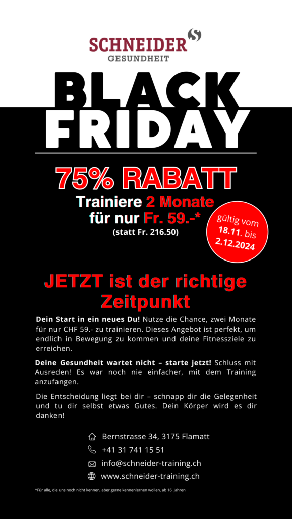 Black-Friday 2024 Fitnesstraining bei Schneider Gesundheit 1 Black Friday Schneider SM Hochformat